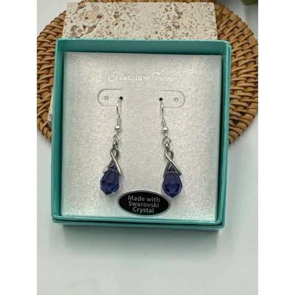 Swarovski Pierced Dangle Purple Silver Tone Earrings NIB - Picture 4 of 4